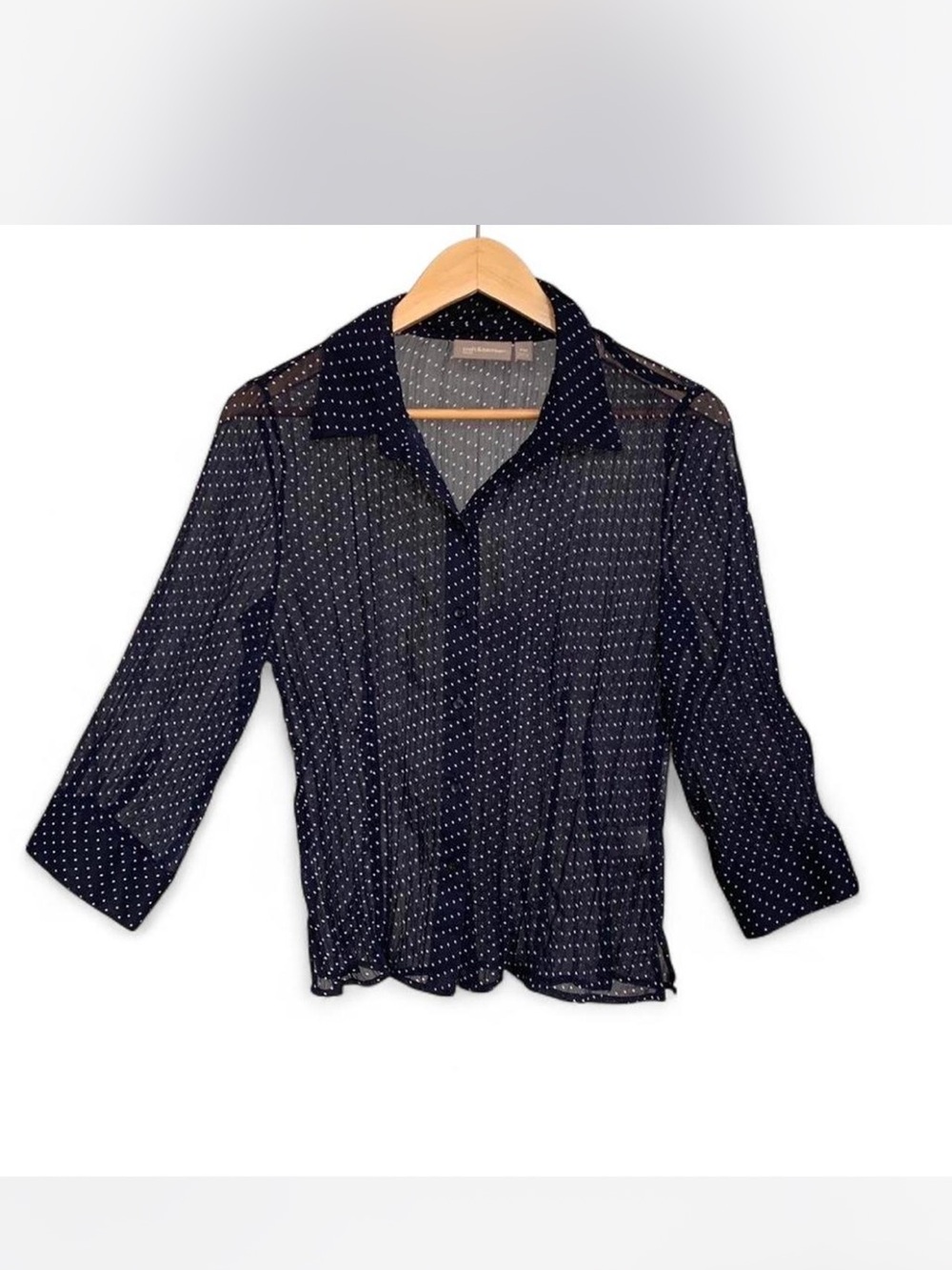 Sheer Navy Polka Dot Button-Front Blouse - Women size M